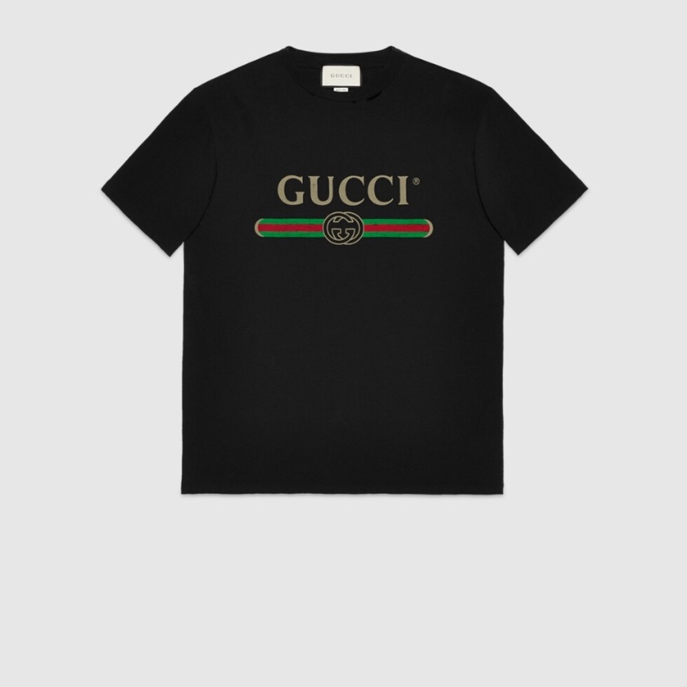 Gucci Black Tee with Gold and Green Accents